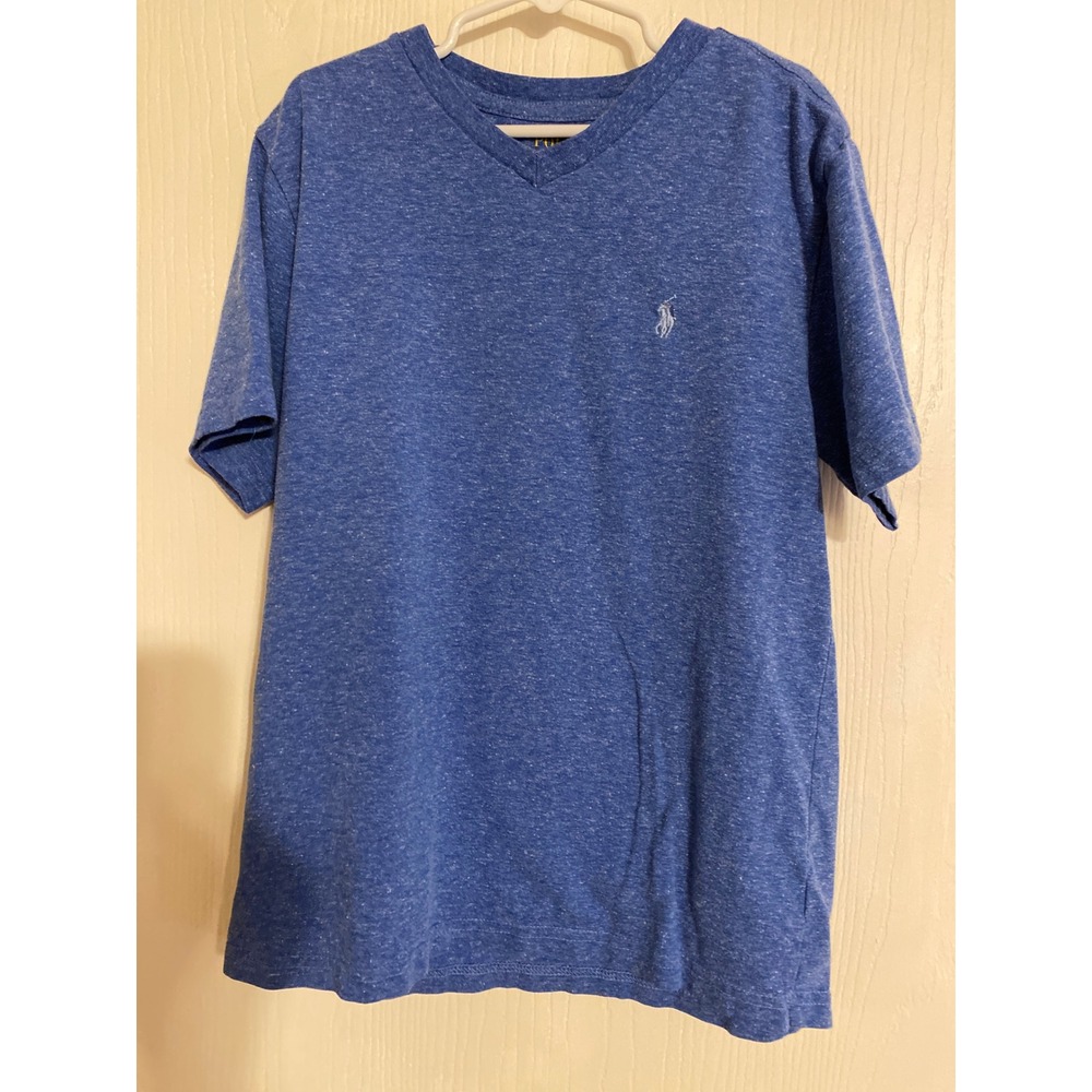 Polo Ralph Lauren Boys Blue Heathered V-Neck T-Shirt Size M 10-12 0264